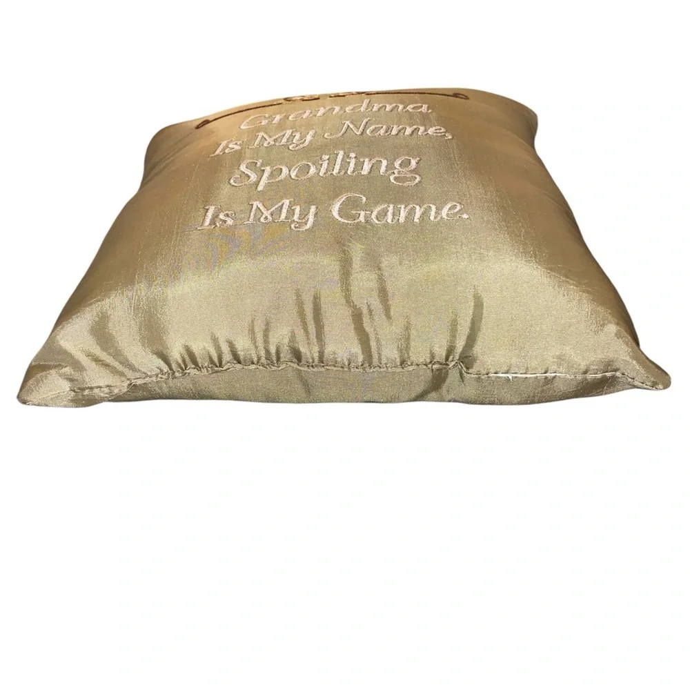 vintage Embroidered Gold Throw Pillow - Grandmas my name Spoiling’s my done
